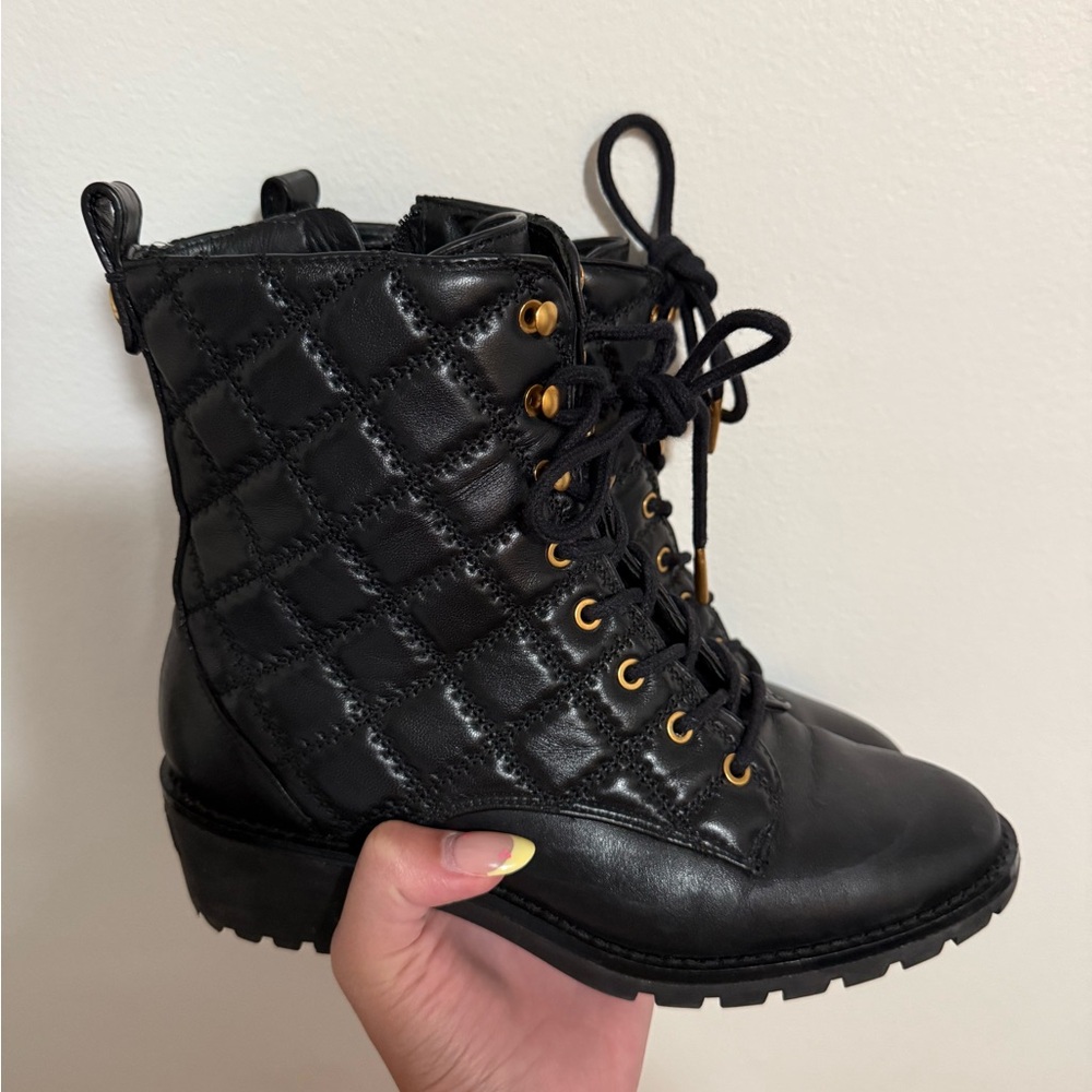 Tory Burch Black Quilted Lace-Up Ankle Boots